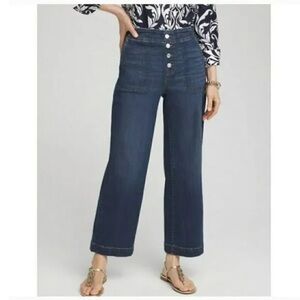 Chico’s Jeans Pull-On Wide Leg Cropped Denim Faux Button Fly Chicos 3P Petite XL
